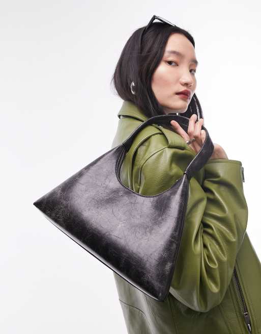Topshop – Shia – Schultertasche in Schwarz im Used-Look und Y2K-Stil