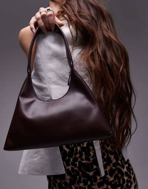 TOPSHOP ハンドバッグ Topshop Selena curved shoulder bag with chain strap in black