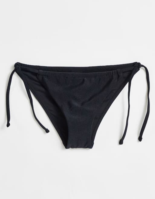 Topshop shiny tie side bikini bottoms in black