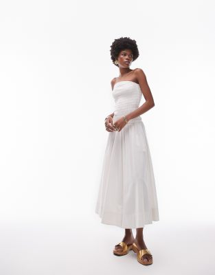 Topshop Shirred Bandeau Midi Dress In Ivory-white In White