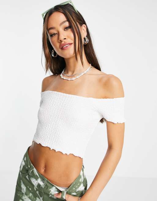 Topshop white off shop the shoulder top