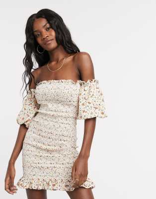 floral bardot mini dress