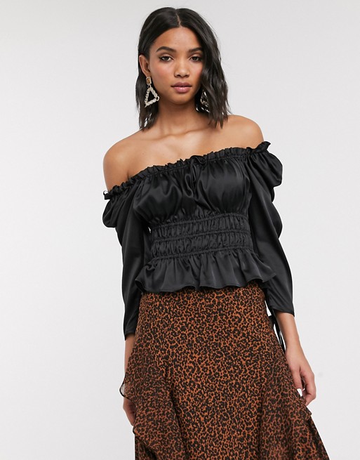 Topshop shirred blouse in black