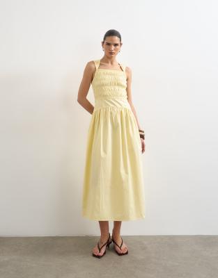 sachin and babi light blue dress Poplin dropped waist bandeau maxi dress in thick mono stripe main image 0