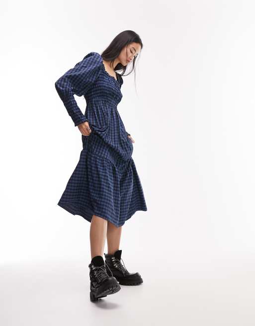 Zara blue shop check dress