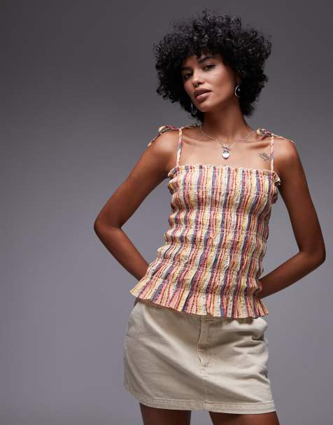 Topshop shirred cami in rainbow stripe - view 1