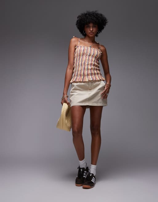 Topshop shirred cami in rainbow stripe, 3 of 4