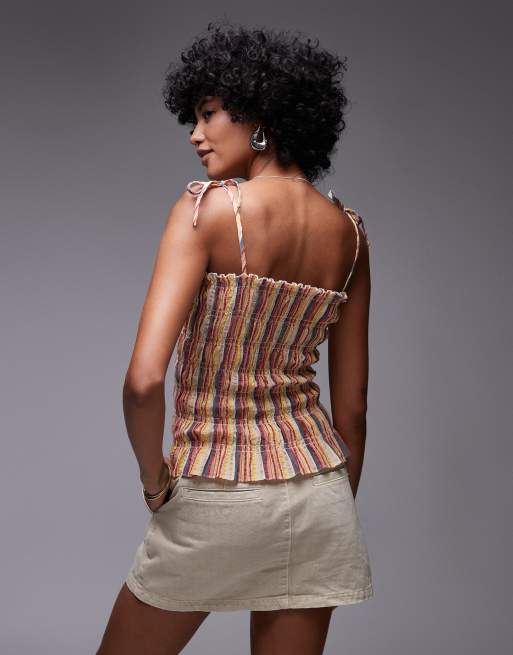 Topshop shirred cami in rainbow stripe, 4 of 4