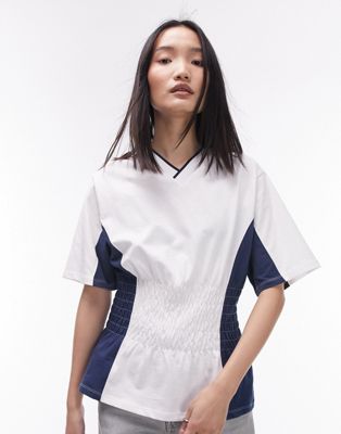 Topshop shirred colourblock sport tee in white