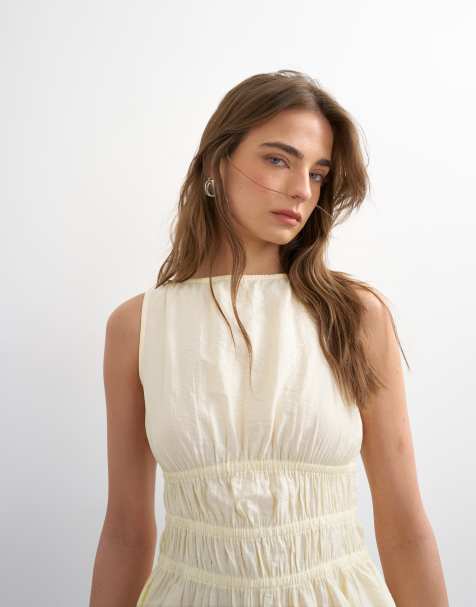 Topshop shirred detail sleeveless top in sand - view 1