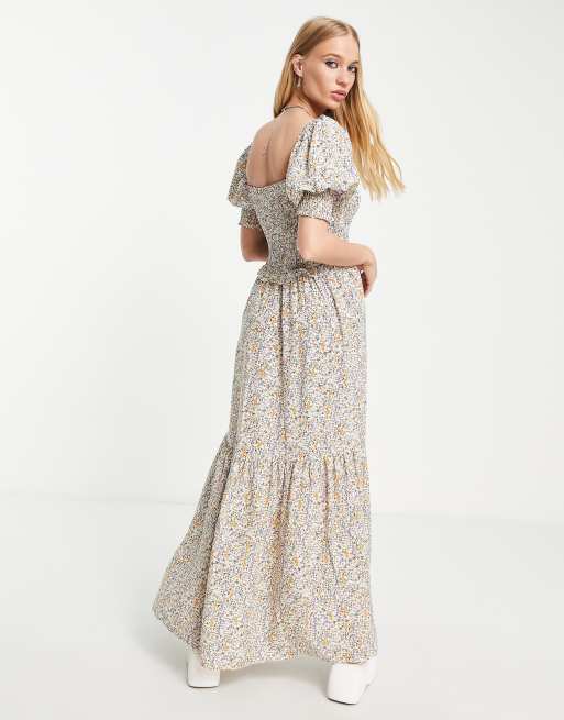 Boho ditsy floral hotsell shirring detail maxi dress