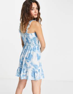 Topshop Shirred Flippy Mini Dress In Animal Print
