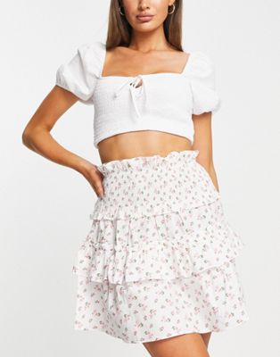 Topshop shirred frill mini skirt in floral