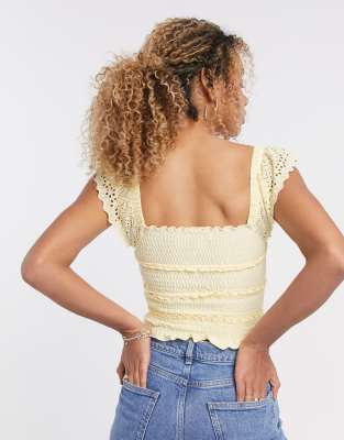 yellow shirred top