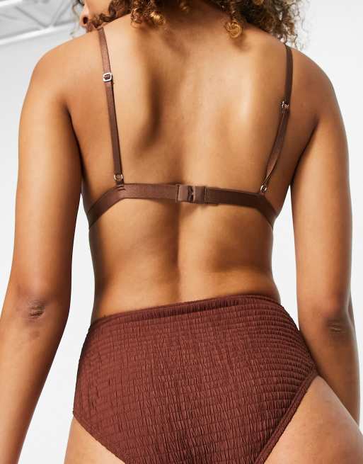 Topshop shirred high waist bikini bottoms in chocolate , 2 of 4