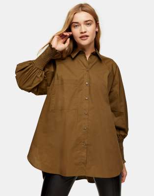 Topshop shirred oversized shirt in 