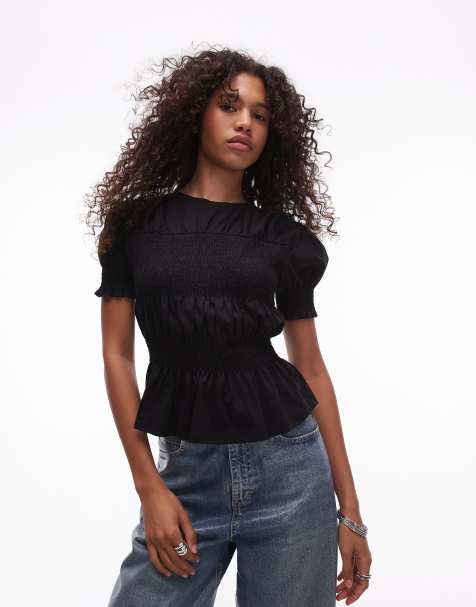 Topshop shirred panel tee in black - view 1