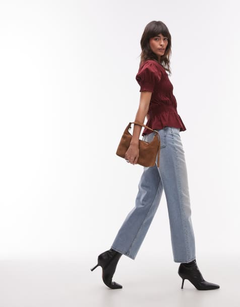 Topshop shirred panel tee in burgundy - view 1