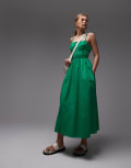 [Topshop] Topshop shirred poplin midi dress in green 8 GREEN