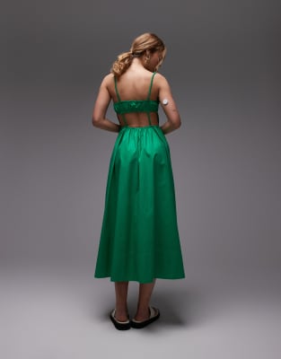 Topshop Shirred Cutout Cotton Poplin Midi Sundress