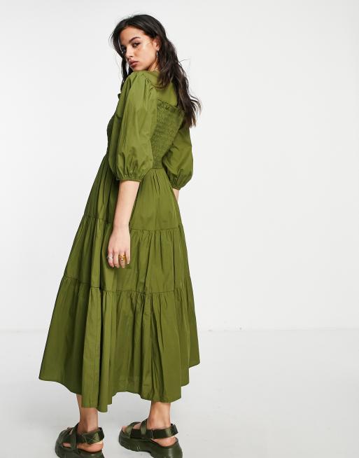 Shirred puff shop sleeve dress