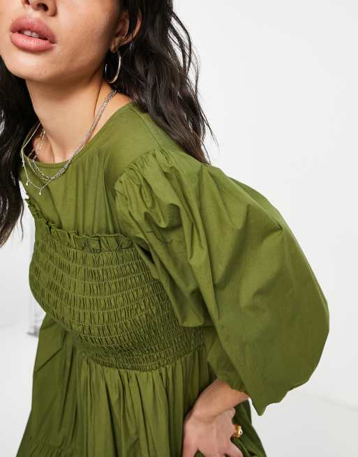 Vestido Mujer Manga Larga SHEIN Mulvari Swiss Dot Shirred Waist