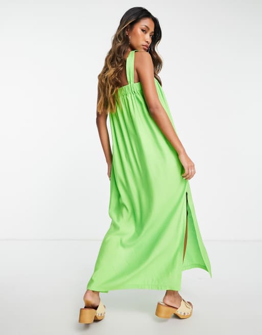 Green linen midi outlet dress