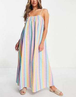 Topshop shirred stripe maxi beach dress in multi