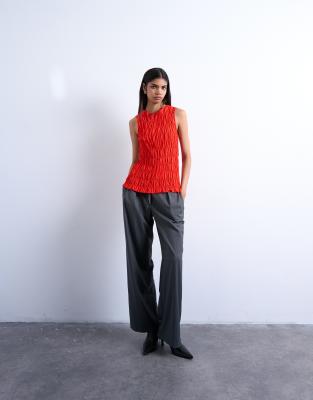 Topshop Shirred Tank Top In Red