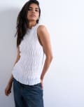[Topshop] Topshop shirred tank top in white 18 WHITE