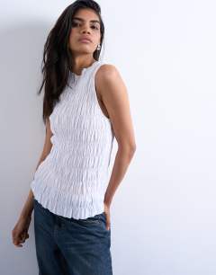 Shirred tank top in white