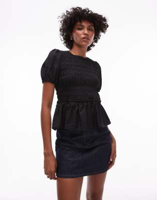 Topshop shirred top in black