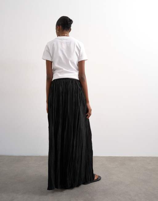 Topshop shirred waist crinkle full circle skirt in black, 4 of 5