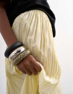 Model wearing Shirred waist crinkle full circle skirt in natural