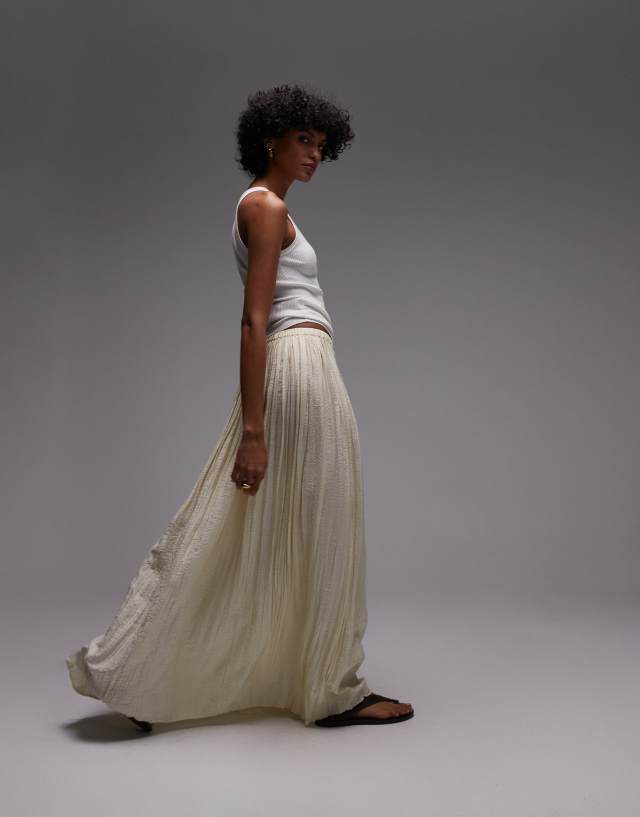 Topshop shirred waist crinkle full skirt in natural | ASOS