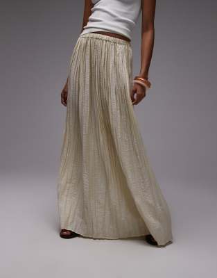 Topshop Shirred Waist Crinkle Full Skirt In Neutral