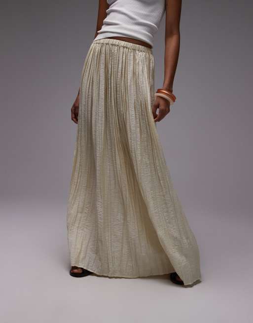 Topshop shirred waist crinkle full skirt in natural