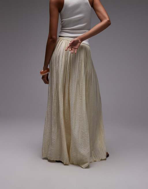 Topshop shirred waist crinkle full skirt in natural