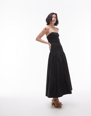 shirring bandeau maxi dress in black