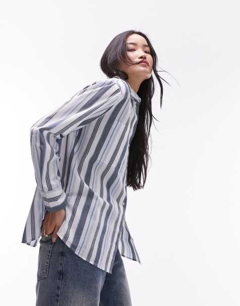 Topshop shirt in multi blue stripe - view 1
