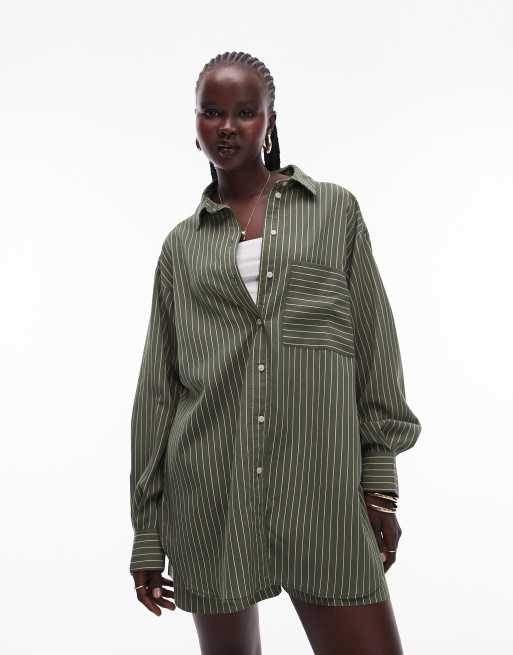 Topshop shirt in olive stripe (part of a set)