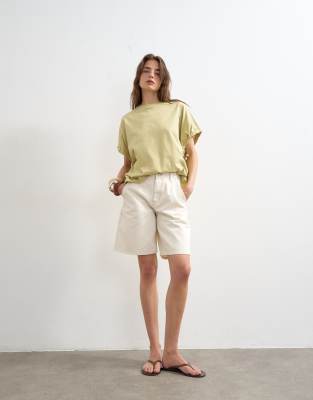 Short à pinces long en denim - Blanc 42