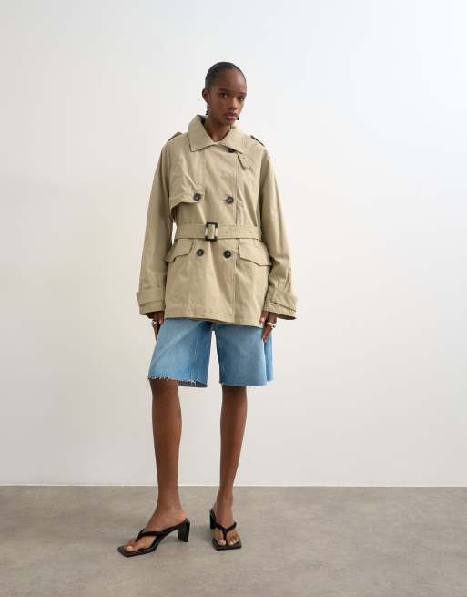 Topshop short belted mac in stone, 2 of 4