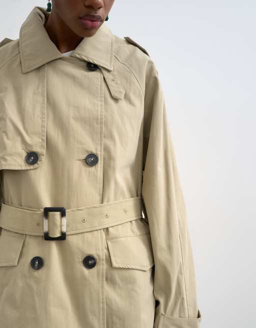 Topshop short belted mac in stone, 3 of 4