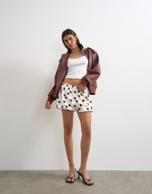 Short bouffant en satin à pois-multicolore 36