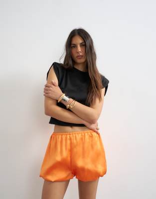 Short bouffant en satin - Sauge-Orange 42