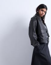 Topshop short bubble PU bomber in black