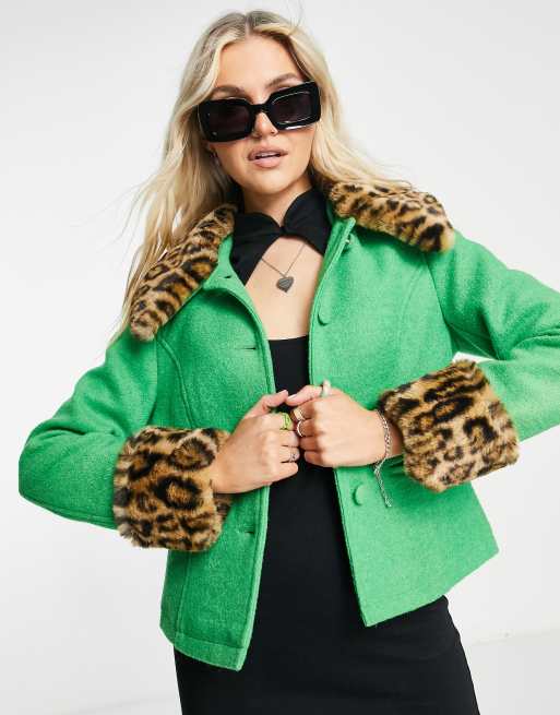 Topshop green shop faux fur coat