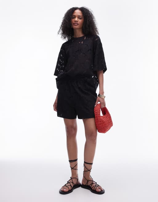 Topshop - Short d'ensemble en dentelle - Noir