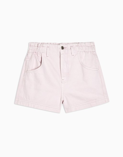 Topshop - Short en jean à taille haute froncée - Rose, 4 de 4